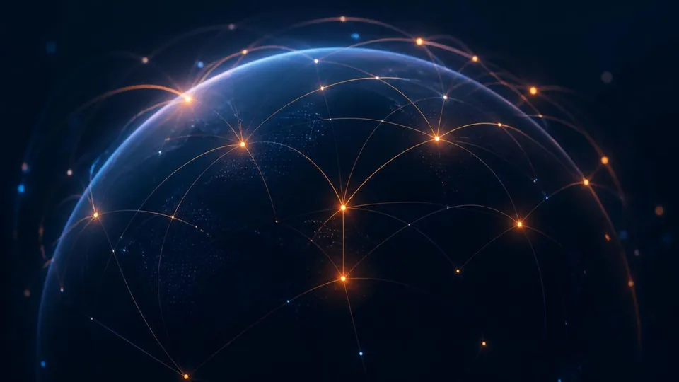 Globo stilizzato con connessioni di rete luminose
